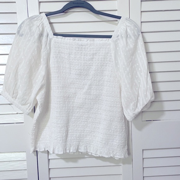 LOFT white bohemian top with elastic puffy sleeves - Picture 5 of 6